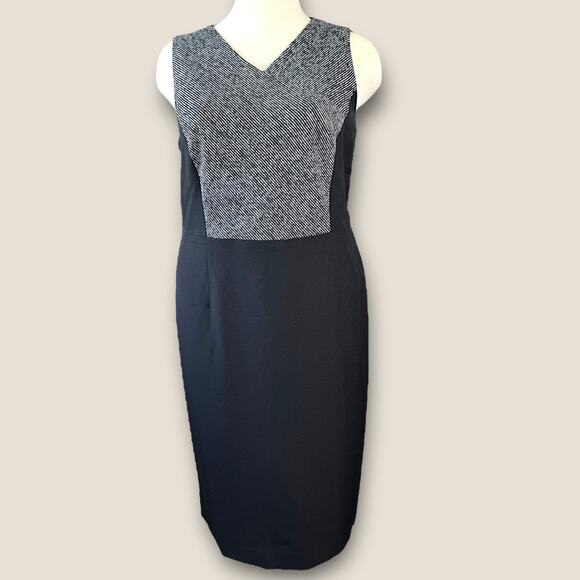 Kasper Sleeveless Sheath Dress Casual V Neck Colorblock Plus Size 16W Black Grey - Picture 1 of 15
